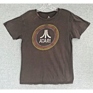 ATARI GAME T-Shirt Mens Small Computer Game Enthusiasts Brown Short Sleeve Faded